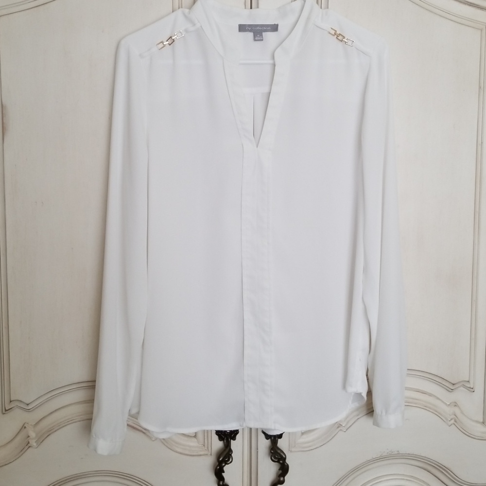 NY Collection white polyester blouse easy care EUC